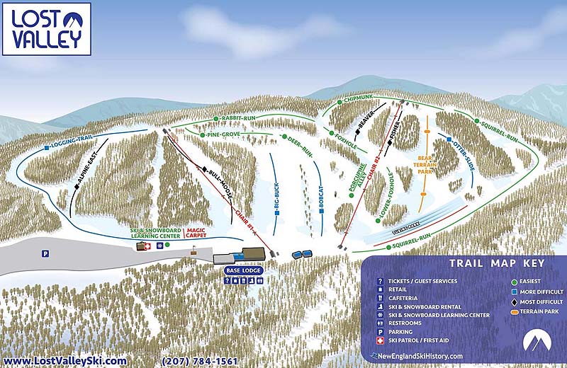 The 2016-17 Lost Valley Trail Map showing the unmarked Coyote trail